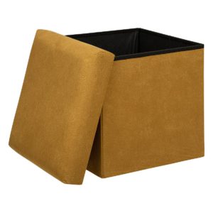 Pouf pliant "Lilou" Velours jaune moutarde